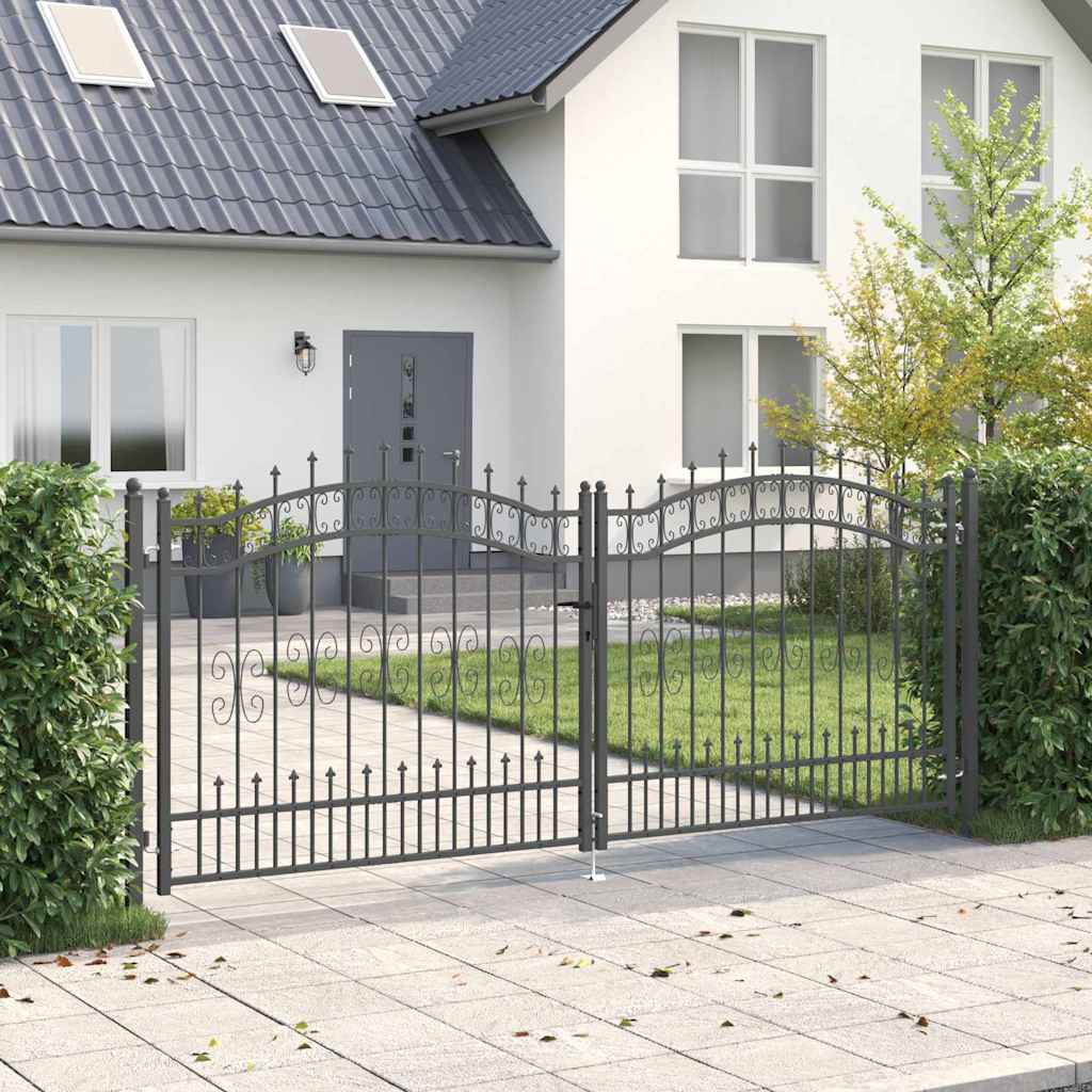Graues Stahl-Zauntor 305x125cm mit Speer-Top