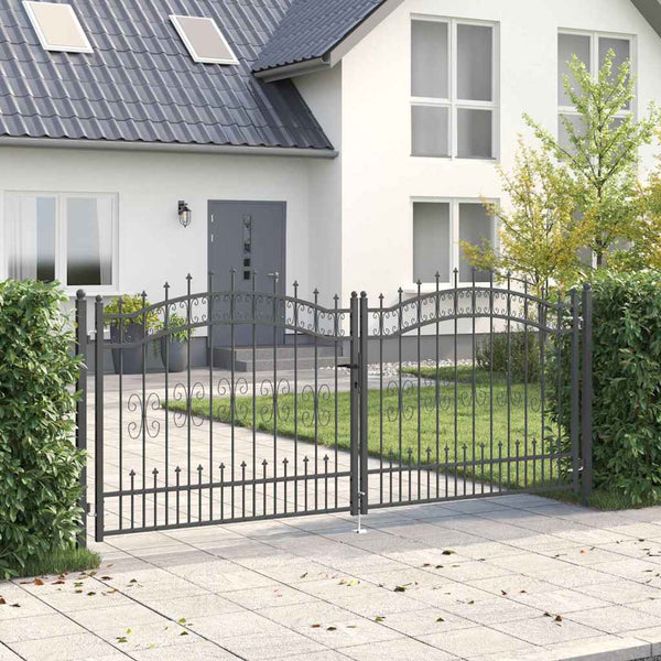 Graues Stahl-Zauntor 305x125cm mit Speer-Top