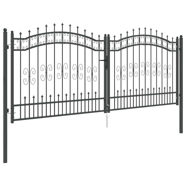 Graues Stahl-Zauntor 305x125cm mit Speer-Top