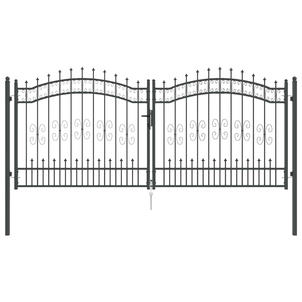 Graues Stahl-Zauntor 305x125cm mit Speer-Top