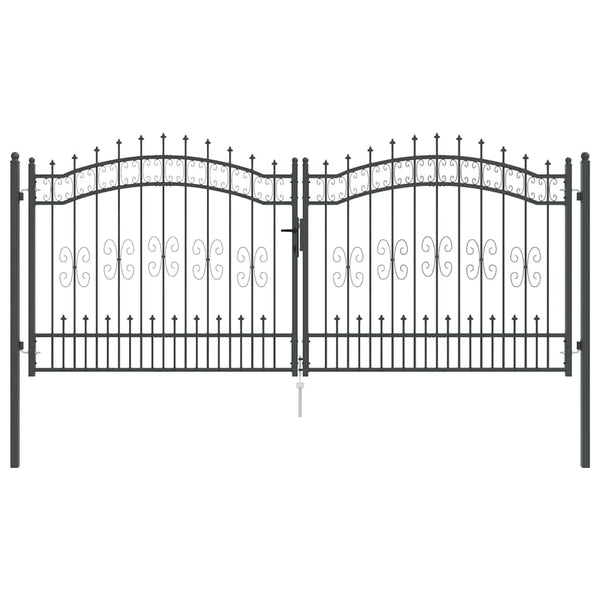Graues Stahl-Zauntor 305x125cm mit Speer-Top