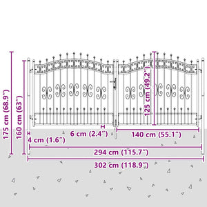 Graues Stahl-Zauntor 305x125cm mit Speer-Top