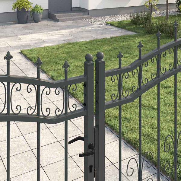 Graues Stahl Zauntor 305x175cm mit Speer-Top
