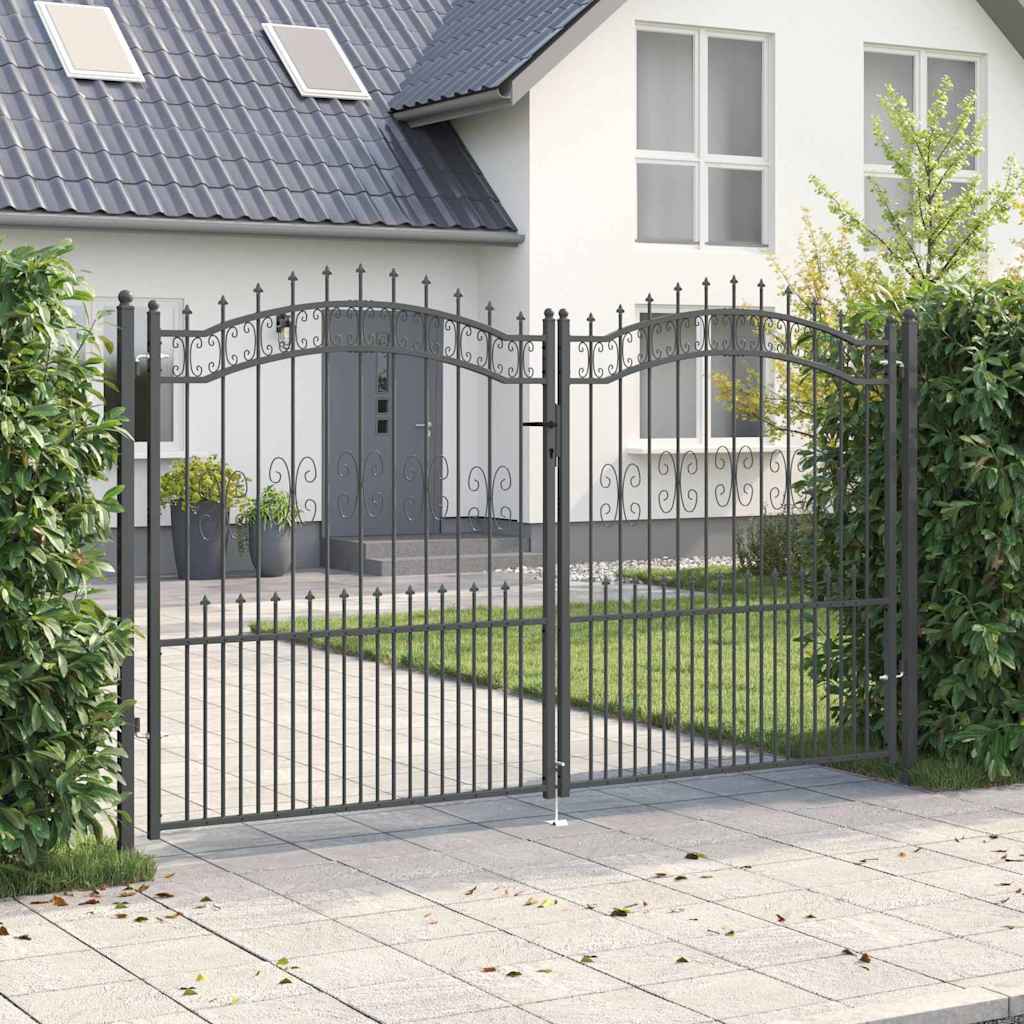 Graues Stahl Zauntor 305x175cm mit Speer-Top