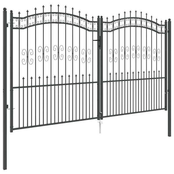Graues Stahl Zauntor 305x175cm mit Speer-Top