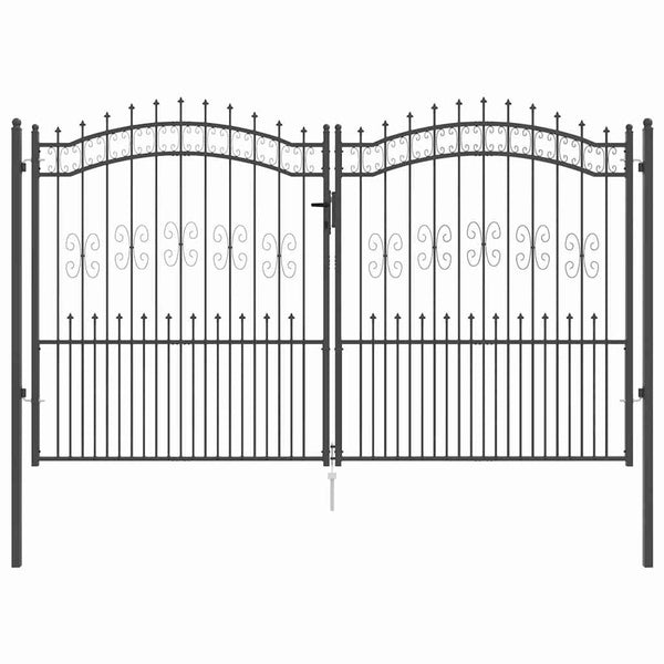 Graues Stahl Zauntor 305x175cm mit Speer-Top