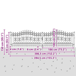 Graues Stahl-Zauntor Kampen, 404x100 cm