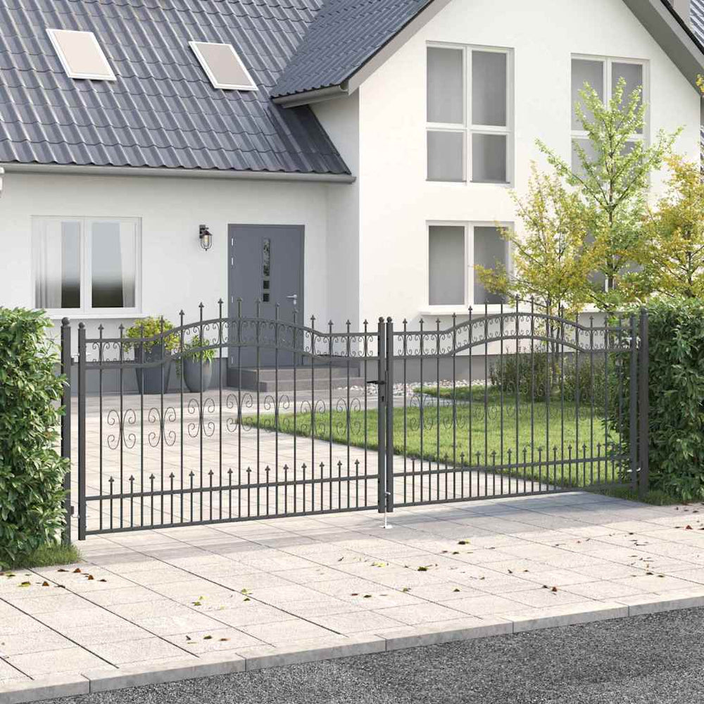 Graues Stahl-Zauntor 404x125cm mit Speer-Top