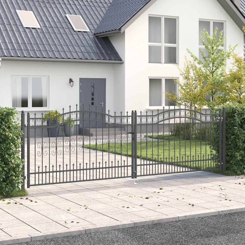 Graues Stahl-Zauntor 404x125cm mit Speer-Top