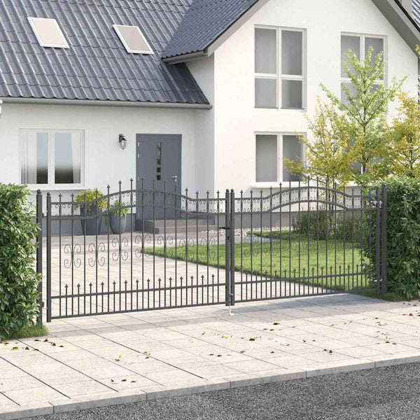Graues Stahl-Zauntor 404x125cm mit Speer-Top