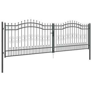 Graues Stahl-Zauntor 404x125cm mit Speer-Top