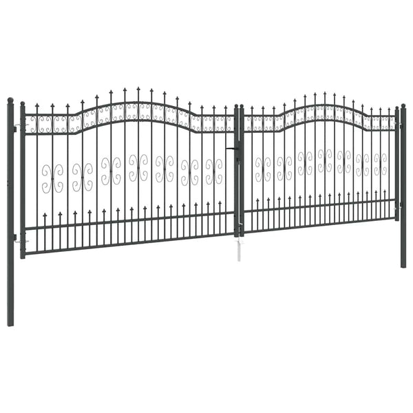Graues Stahl-Zauntor 404x125cm mit Speer-Top