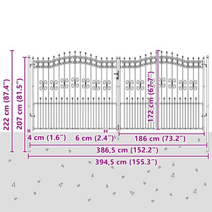 Graues Stahl-Zauntor mit Speer-Top 404x175cm