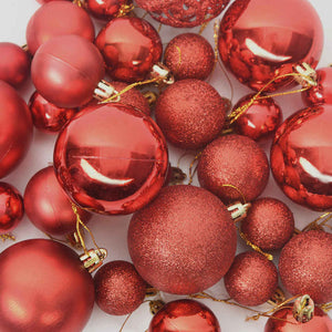 Weihnachtskugel Set mit LEDs, 61-teilig, Rot
