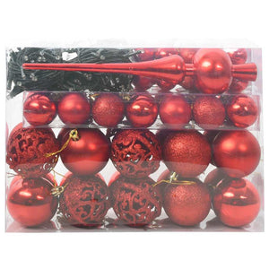 Weihnachtskugel Set mit LEDs, 61-teilig, Rot