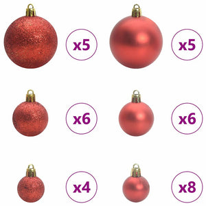 Weihnachtskugel Set mit LEDs, 61-teilig, Rot