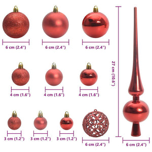 Weihnachtskugel Set mit LEDs, 61-teilig, Rot