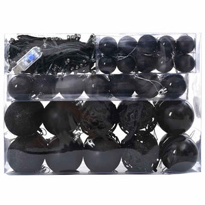 Weihnachtskugel Set mit LEDs, Schwarz, 61-teilig