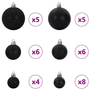 Weihnachtskugel Set mit LEDs, Schwarz, 61-teilig