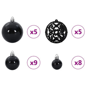 Weihnachtskugel Set mit LEDs, Schwarz, 61-teilig