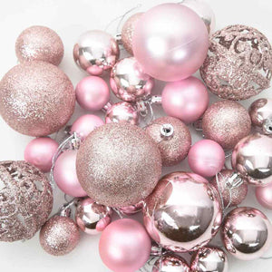 Rosa Weihnachtskugel Set mit LEDs, 61-teilig