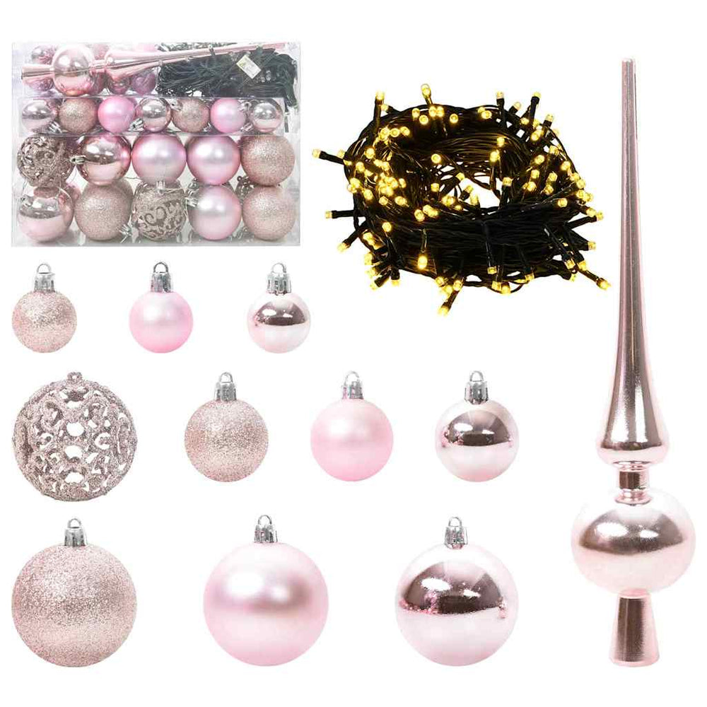 Rosa Weihnachtskugel Set mit LEDs, 61-teilig