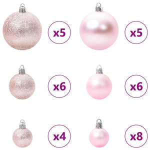 Rosa Weihnachtskugel Set mit LEDs, 61-teilig
