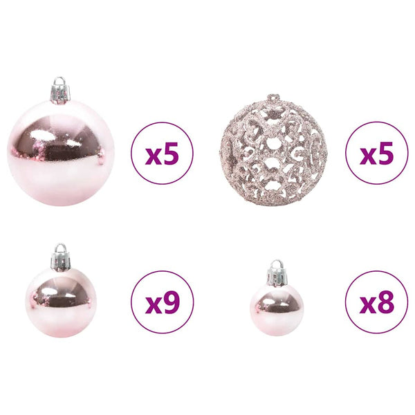 Rosa Weihnachtskugel Set mit LEDs, 61-teilig