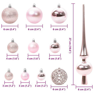 Rosa Weihnachtskugel Set mit LEDs, 61-teilig