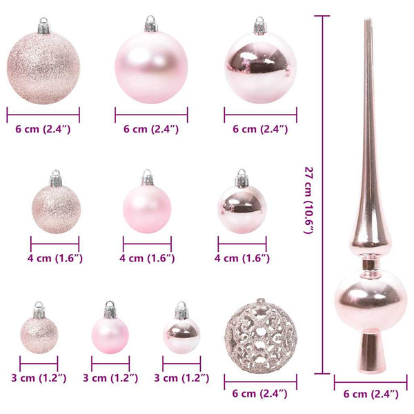 Rosa Weihnachtskugel Set mit LEDs, 61-teilig