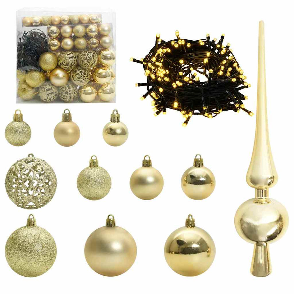 Weihnachtskugel Set mit LEDs Gold 120-teilig