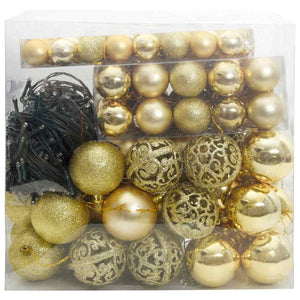 Weihnachtskugel Set mit LEDs Gold 120-teilig
