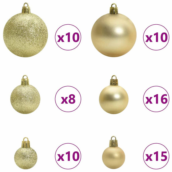 Weihnachtskugel Set mit LEDs Gold 120-teilig