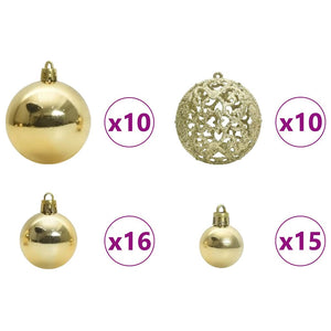 Weihnachtskugel Set mit LEDs Gold 120-teilig