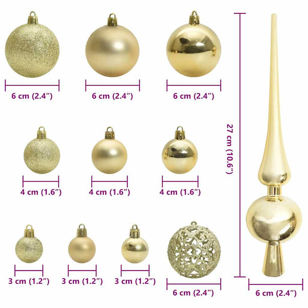 Weihnachtskugel Set mit LEDs Gold 120-teilig