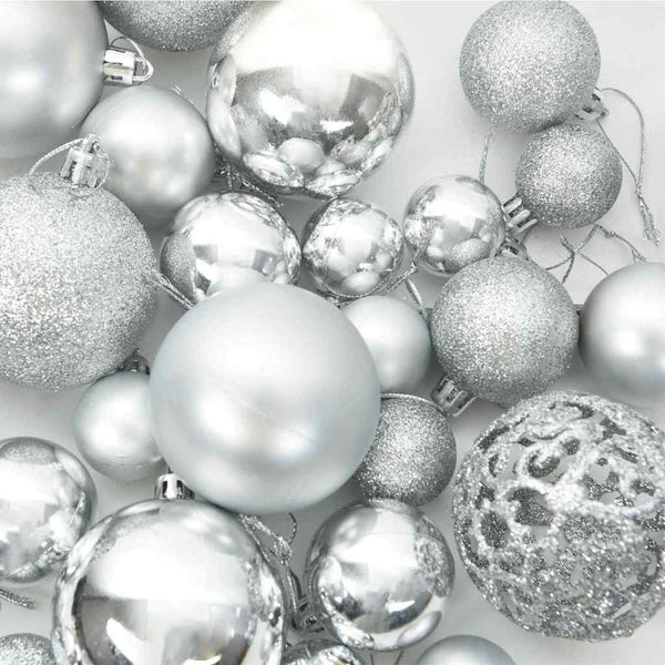 Weihnachtskugel Set Silber mit 150 LEDs (61-teilig)