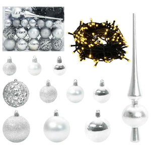 Weihnachtskugel Set Silber mit 150 LEDs (61-teilig)
