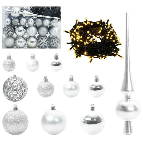 Weihnachtskugel Set Silber mit 150 LEDs (61-teilig)