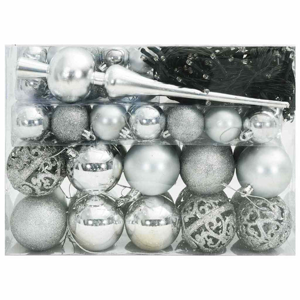 Weihnachtskugel Set Silber mit 150 LEDs (61-teilig)