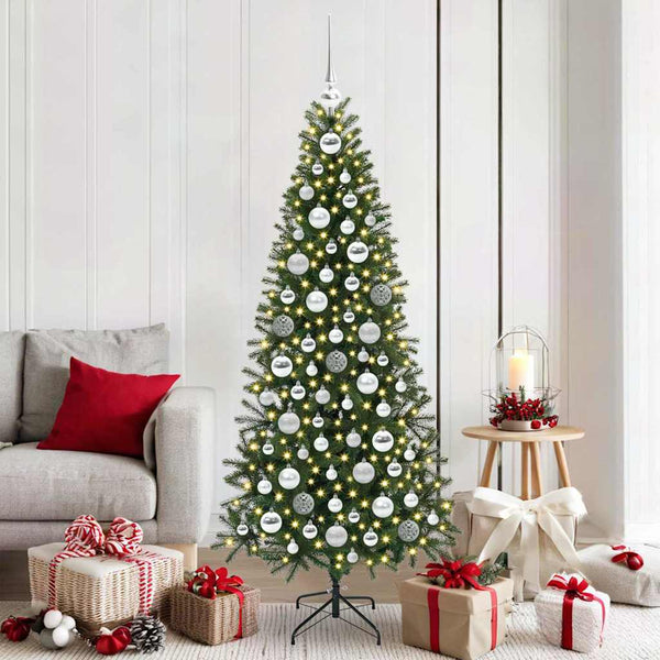 Weihnachtskugel Set mit LEDs Silber 120-teilig