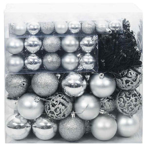 Weihnachtskugel Set mit LEDs Silber 120-teilig