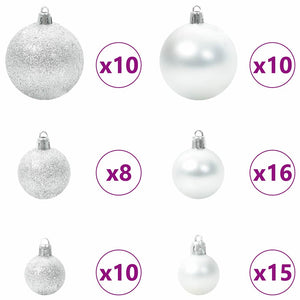 Weihnachtskugel Set mit LEDs Silber 120-teilig