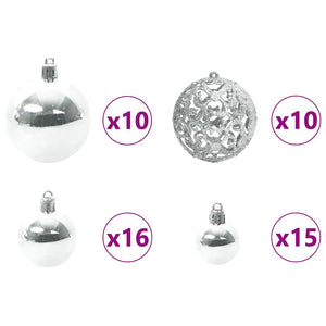 Weihnachtskugel Set mit LEDs Silber 120-teilig