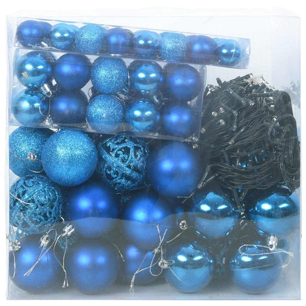 Weihnachtskugel Set mit LEDs Blau 120-tlg.