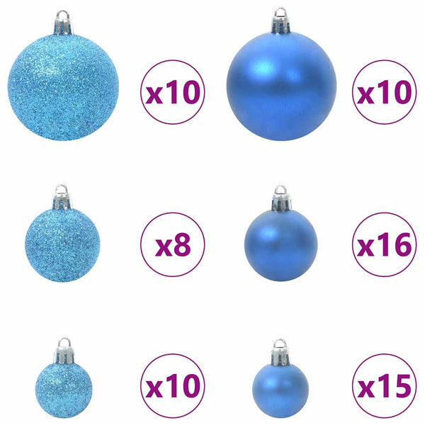 Weihnachtskugel Set mit LEDs Blau 120-tlg.