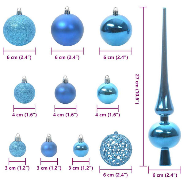 Weihnachtskugel Set mit LEDs Blau 120-tlg.