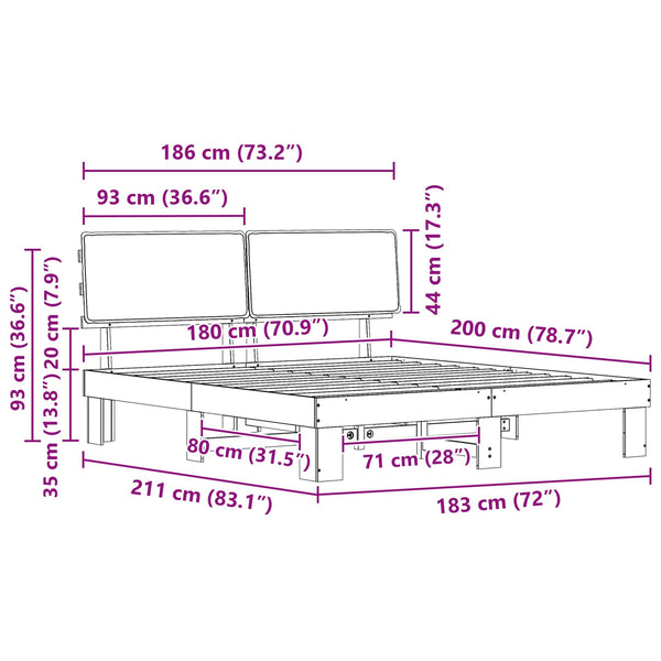 Bettgestell Hellgrau 180x200 cm mit Kopfteil