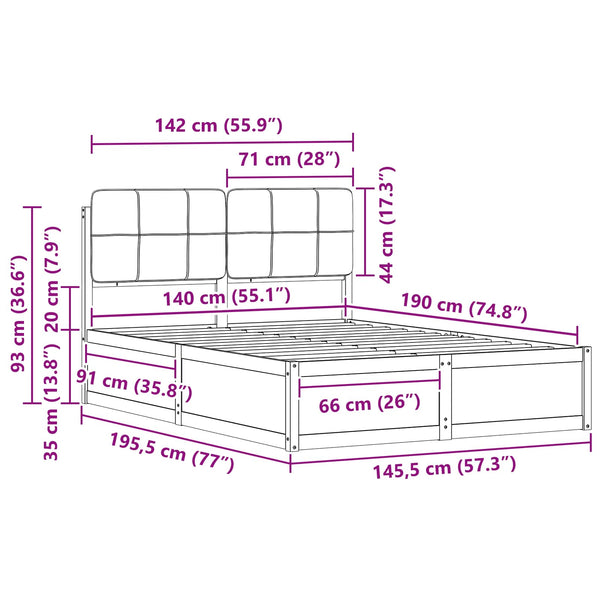 Bettgestell 140x190 cm mit gepolstertem Kopfteil Dunkelgrau
