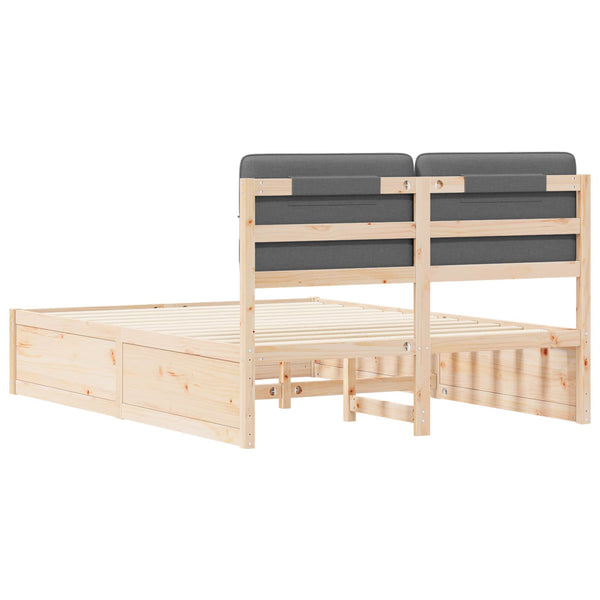 vidaXL Cadre de lit avec tête de lit rembourrée Gris foncé 135 x 190 cm