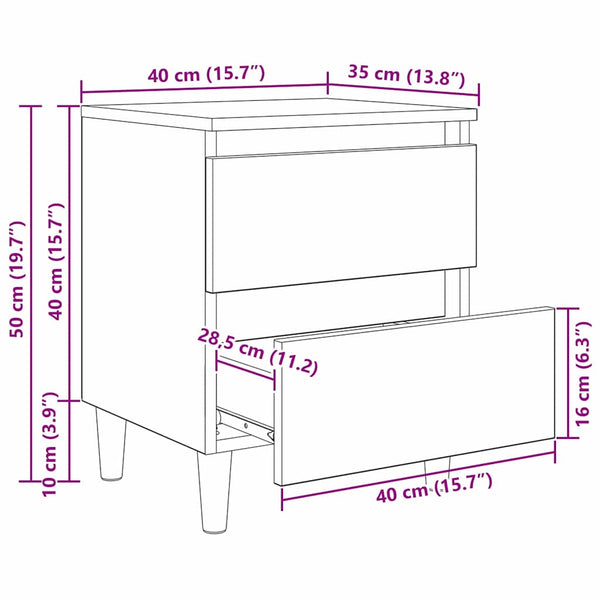 vidaXL Table de chevet noir aspect chêne 40 x 35 x 50 cm Bois d'ingénierie